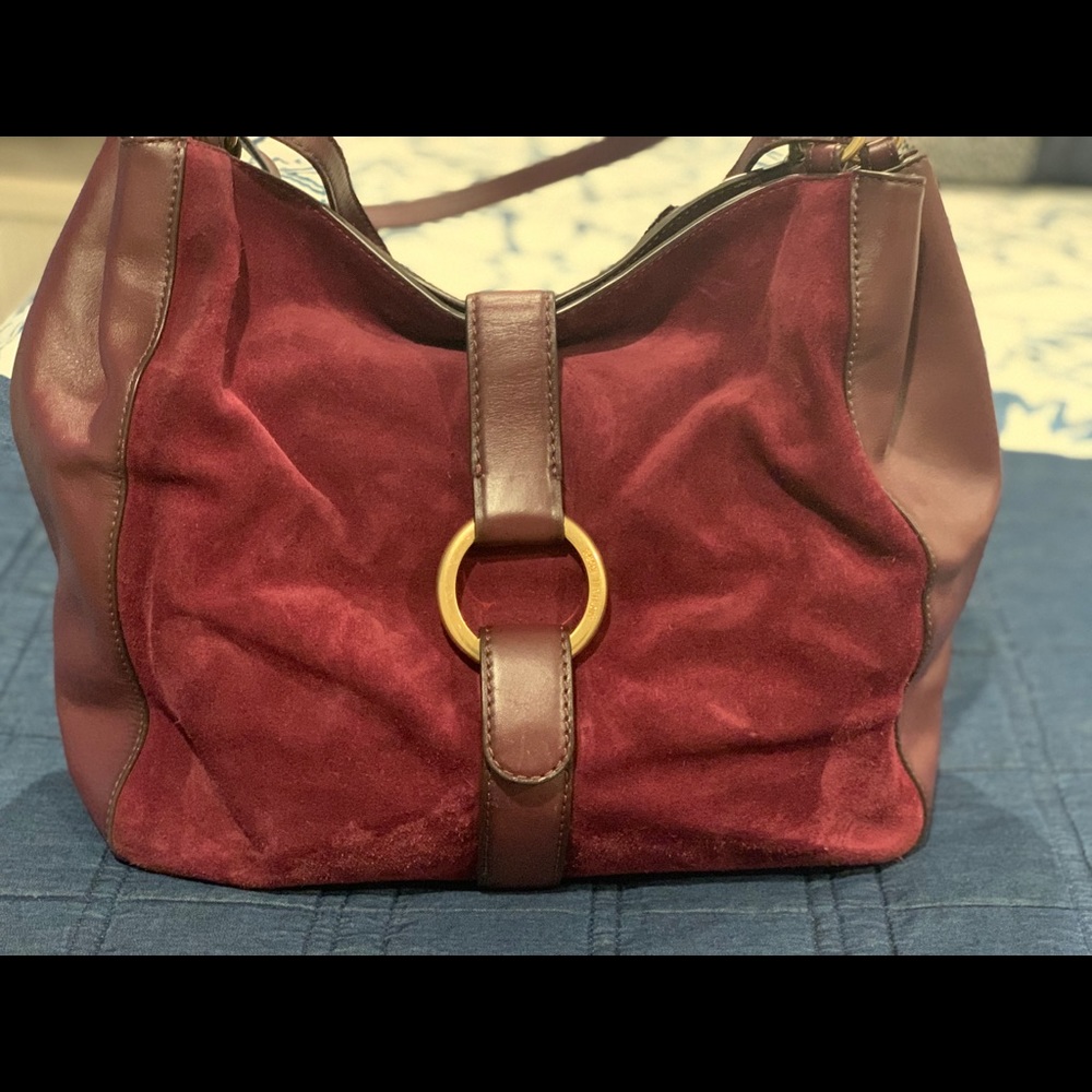 Michael Kors maroon suede and leather shoulder Bag